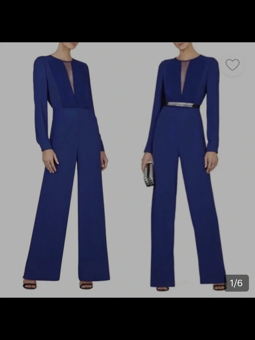 BCBGMaxAzria Royal Blue Long-Sleeve Wide-Leg Jumpsuit